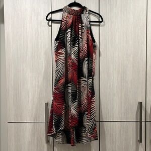 White House Black Market | A-Line Halter Palm Frond Dress‎ | Red Multi | 4
